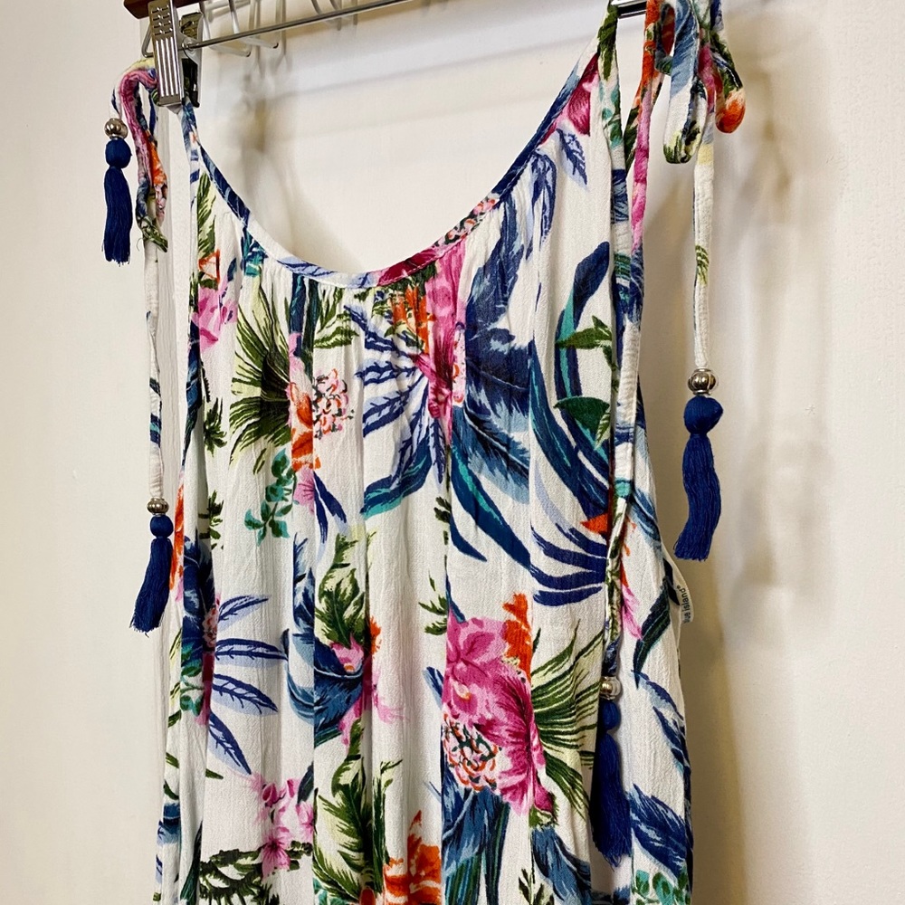 Floral Print Short Mini Dress wit fringe tassels